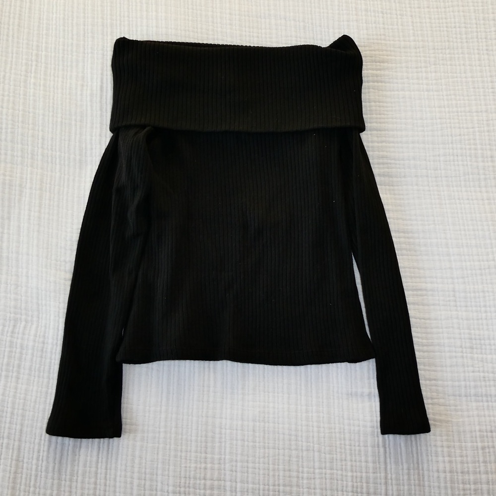 Madewell Black Ribbed Off-the shoulder sweater
